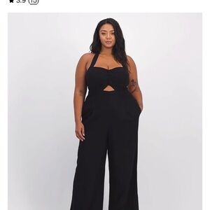 NWT Black Halter Wide-Leg Jumpsuit with Front Cutout